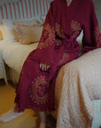LOOME EXCLUSIVE!! Long Cotton Robe: Merlot with Gold Sun