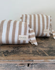 Set of 2 White & Latte Hand Block Printed Quilted Makeup & Travel Pouches