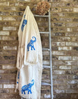 Natural with Blue Elephant Kimono Robe: Full Length