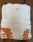 Long Cotton Robe: Off White with Terracotta Sun