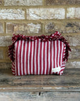 Handmade Quilted Ruffle Makeup Pouch | Burgundy Stripe