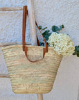 Handmade Double Tan Leather Handle Straw Shopper Basket: Medium
