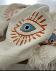 Organic Kimono in White with Orange & Blue Eye: Short