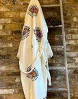 Long Cotton Robe: White with Orange Eye