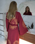 Long Organic Cotton Robe: Merlot with Gold Sun