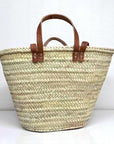 Handwoven Straw Market Bag with Long Leather Handles