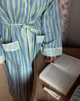 Green and Blue Stripped Hand Block Printed Cotton Robe