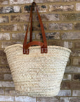 Handwoven Straw Market Bag with Long Leather Handles