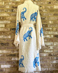 Natural with Blue Elephant Kimono Robe: Full Length