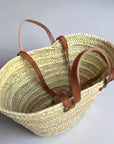 Handwoven Straw Market Bag with Long Leather Handles