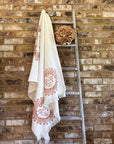 White with Terracotta Sun Organic Cotton Peshtemal Towel