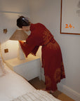LOOME EXCLUSIVE!! Long Cotton Robe: Merlot with Gold Sun