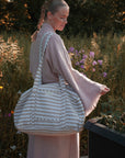 Hand Block Printed Duffle Bag – Latte Stripe