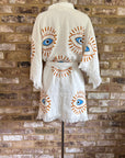 Organic Kimono in White with Orange & Blue Eye: Short