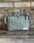 Handmade Quilted Ruffle Makeup Pouch | Green Check