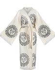 White with Black Sun Kimono Robe: Full Length