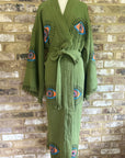 Long Cotton Robe: Khaki Green Eye