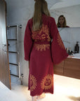 Long Organic Cotton Robe: Merlot with Gold Sun