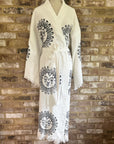 White with Black Sun Kimono Robe: Full Length