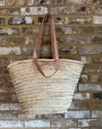 Handwoven Straw Market Bag with Long Leather Handles