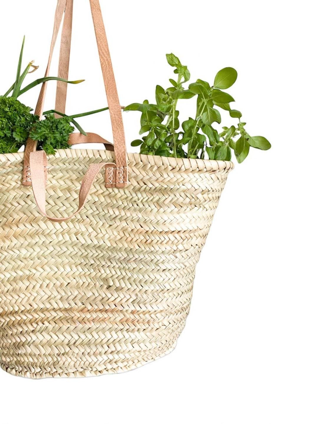 Handwoven Straw Market Bag with Leather Handles | Moroccan Tote Bag UK ...