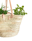 Handwoven Straw Market Bag with Long Leather Handles
