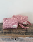 Set of 2 Blushing Shell Hand Block Printed Quilted Makeup & Travel Pouches