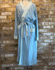 Green and Blue Stripped Hand Block Printed Cotton Robe