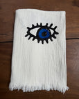 White with Dark Blue Eye Organic Cotton Peshtemal Towel
