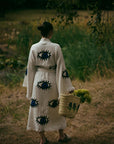Long Cotton Robe: White with Dark Blue & Black Eye