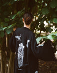 Long Cotton Robe: Black with Cheetah
