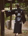 Long Cotton Robe: Black with Cheetah