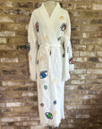 Long Cotton Robe: White with Multi Coloured Mini Eye