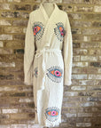 Long Cotton Robe: White with Orange Eye