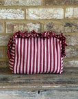 Handmade Quilted Ruffle Makeup Pouch | Burgundy Stripe