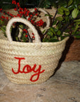 Handmade Christmas Mini Straw 'joy' Basket