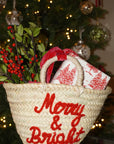 Handmade Christmas Mini Straw 'merry & bright' Basket