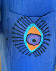 Long Cotton Robe: Blue Eye With Pockets