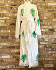 White with Green Feather Kimono Robe: Full Length - Discontinued