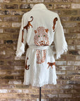Organic Kimono in White with Cheetah: Short