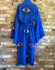 Long Cotton Robe: Blue Eye With Pockets