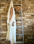 Long Cotton Robe: White with Cheetah