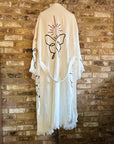 Long Cotton Robe: White with Butterfly