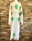 White with Green Feather Kimono Robe: Full Length - Discontinued