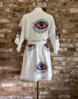 Organic Kimono in White with Orange & Purple Eye: Short