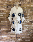 Organic Kimono in White with Dark Blue & Black Eye: Short