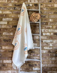 White with Orange & Blue Eye Organic Cotton Peshtemal Towel