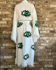 Long Cotton Robe: White with Green Eye
