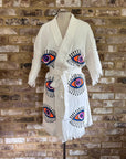 Organic Kimono in White with Orange & Purple Eye: Short