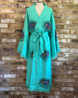Long Cotton Robe: Jade Green Eye